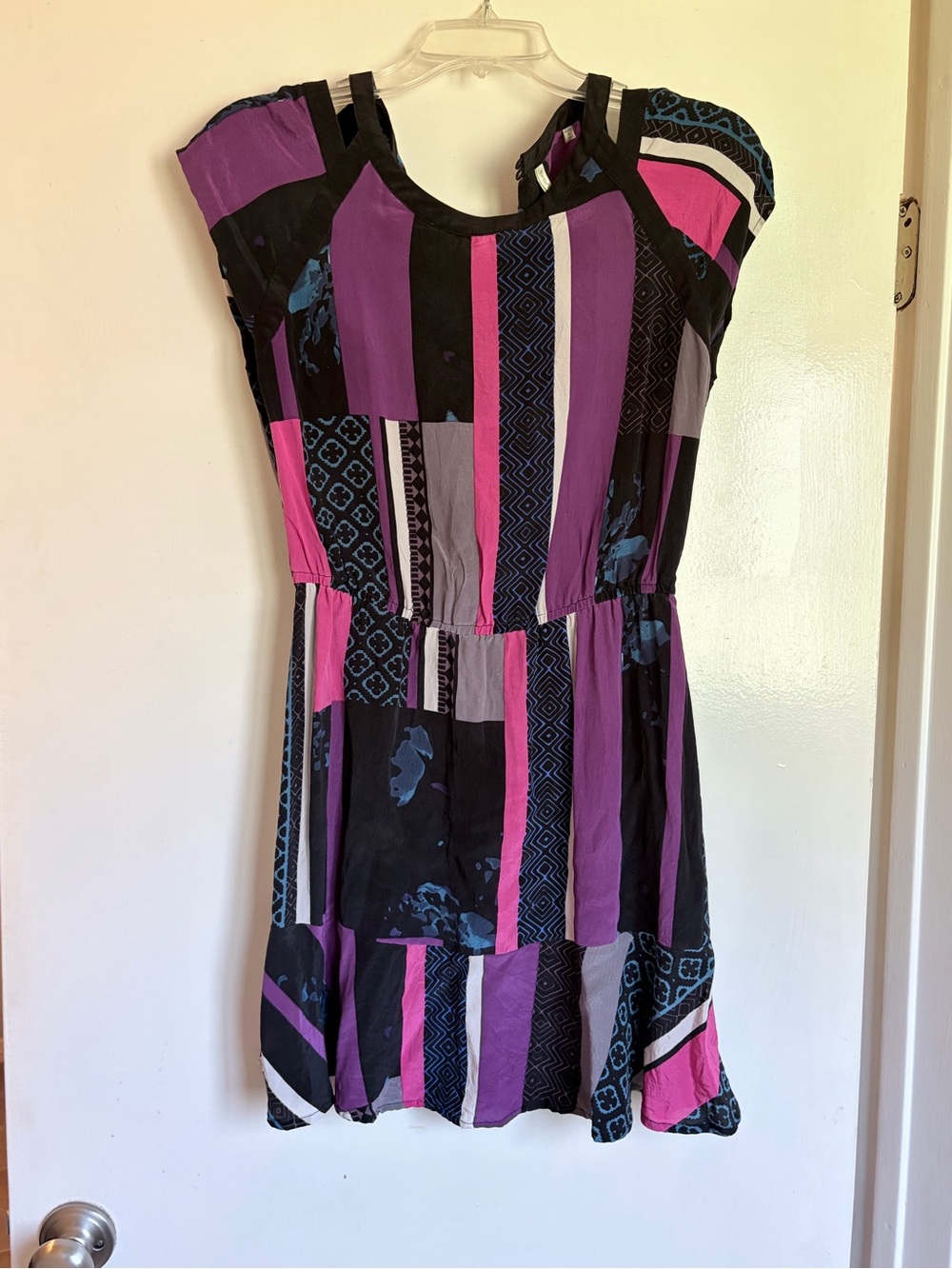 Twelfth Street by Cynthia Vincent Black, Purple & Pink Striped Dress Small
